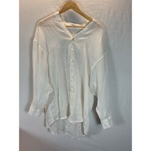 VITAMIN A white Linen Playa Button-Down Vacation Shirt, Beach Cover-Up Women's S